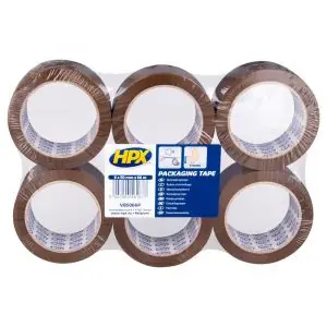 Aanbieding - HPX verpakkingstape PP flatpack 6 rollen bruin 50 mm x 66 m VB5066P
